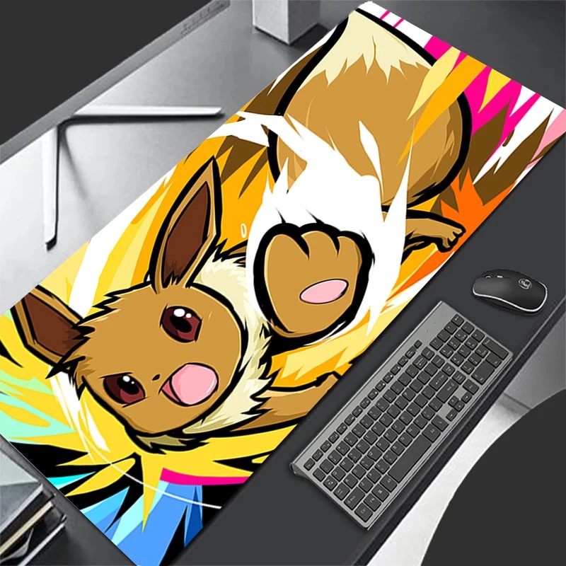 Arcade No - P-Pokemon Eevee Anime Gaming Mouse Pad,แผ่นรองเม้าส์แบบขยายได้,แผ่นรองคีย์บอร์ดสำหรับแล็ปท็อปพีซี