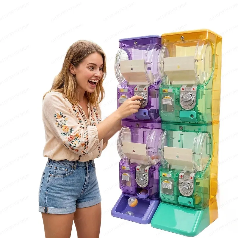 Arcade Vending Machine - ตู้กาชาปองสองชั้นสีขาวใส แบบหยอดเหรียญ สำหรับลูกบอลกาชาขนาด 75 มม. เหมาะสำหรับร้านเกมอาร์เคด