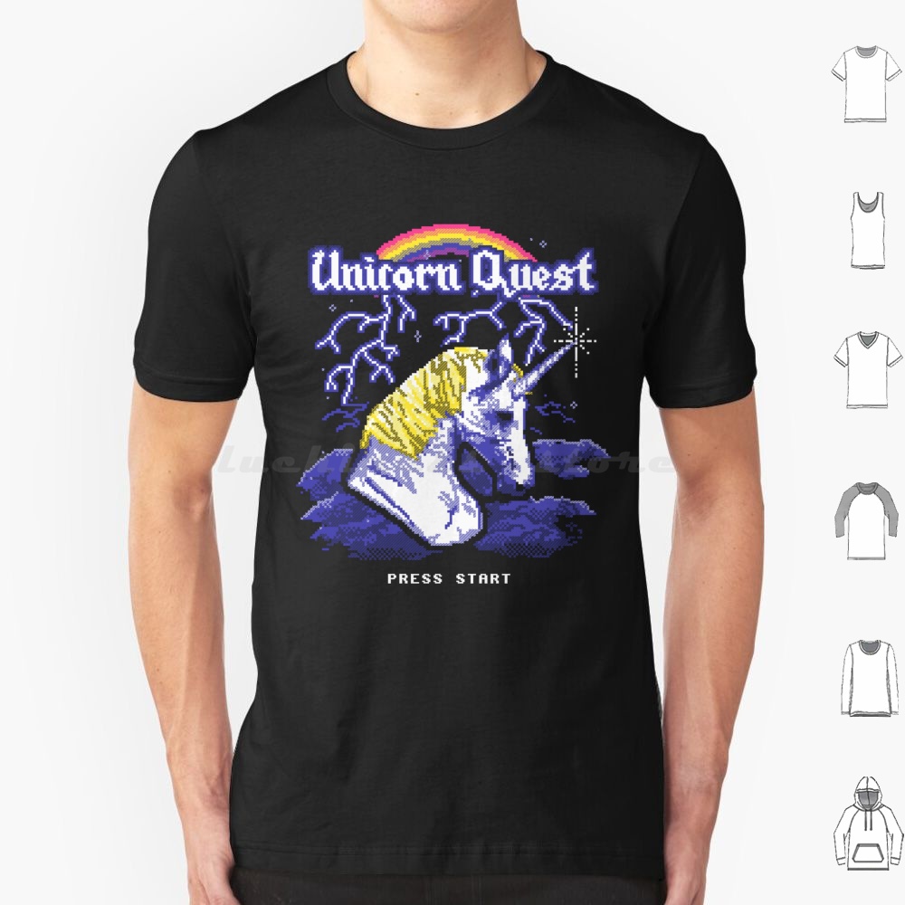 Arcade Quest - เสื้อยืดยูนิคอร์นเควสต์ขนาดใหญ่ 100% ผ้าฝ้ายยูนิคอร์นเกมเวทมนตร์เกมเมอร์เกมมิ่งอาร์เคดเรนโบว์คูลเรโทรเควสต์แอดเวนเจอร์